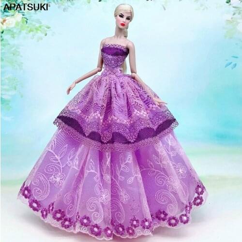 Romantic Purple Lace Wedding Dress For Barbie Doll Outfits Fashion Doll Clothes Party Gown For 1/6 BJD Dolls Accessories Toys
