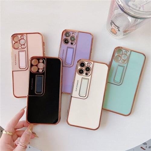 Luxury Gold plating holder stand Soft silicone phone case For iPhone 11 12 Pro Max 11 XR XS Max X 7 8 Plus 12 Mini SE 2020 Cover