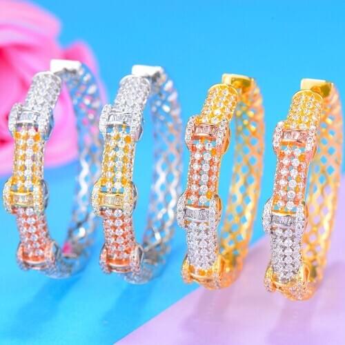 LARRAURI Luxury Big Statement Hoop Earring For Women Wedding Geometry Full Mirco Cubic Zircon Nigerian Hoop Earrings