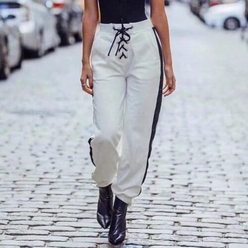 Sports Women Pants Casual Lace Up High Waist Solid Color Trousers Tracksuit for Running Hiking Jooging Body Building