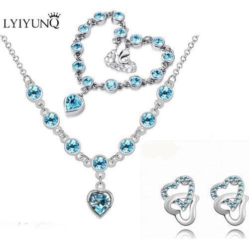 Wedding Romantic Womens Heart Jewelry Sets Fashion Brand Austria Crystal Luxury Temperament Earrings Pendant Necklace Bracelet