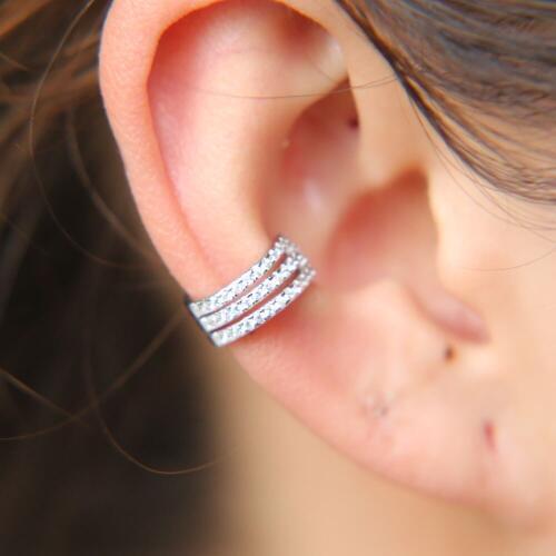 Three cz line half circle 925 sterling silver ear cuff delicate minimal girl women no piercing Cuffs lovely earring for girl