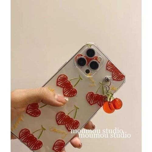 INS Style Cherry Dangle Case for iPhone 12 Pro Max Back Phone Cover for 12 11 Pro Max X XS XR 8 7 Plus SE 2020