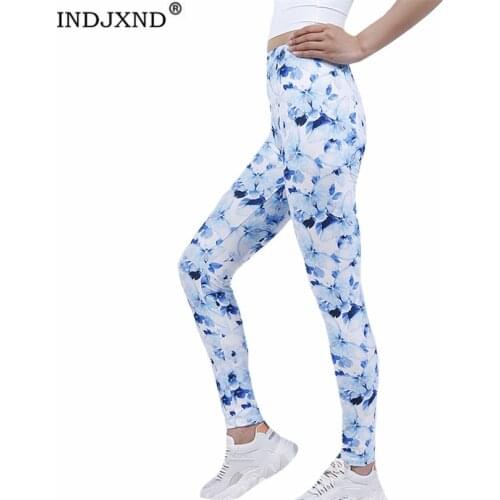 INDJXND Women Push Up Leggings Sexy High Waist Spandex Workout Casual Fitness Female Elastic White Blue Butterfly Print Jeggings