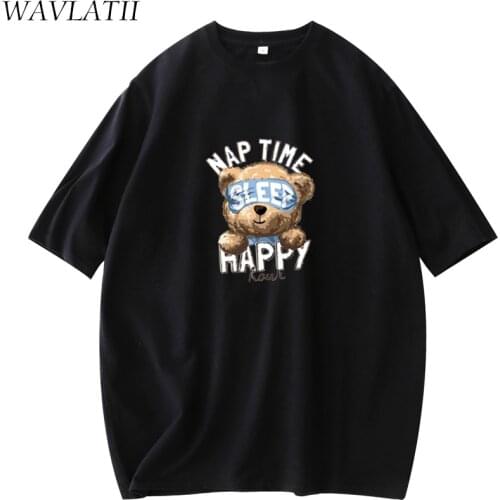 WAVLATII New Women Summer Tees Tops Female Cartoon Print 100% Cotton Short Sleeve T-shirts WT2145