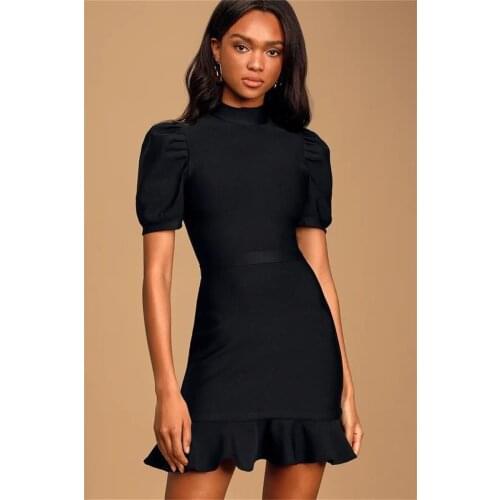 Top Quality Famle Black Purple Short Sleeve Fishtail Bodycon Bandage Women Party Dress