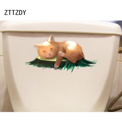 ZTTZDY 21.2*10.9CM Sleeping Cat Toilet Decal Living Bedroom Home Decor Wall Sticker T3-0248