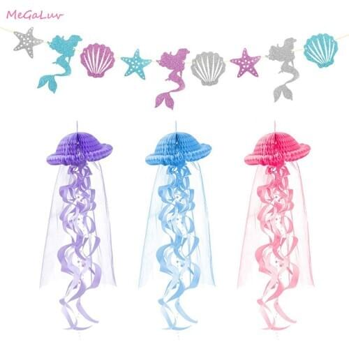 1 Piece Paper Spira Honeycomb Jellyfish Pastel Ornament Lantern Tissue Honeycomb Ball Hanging Decor Mermaid Party Theme Supplies