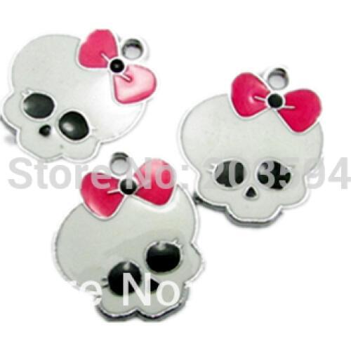 100Pcs/lots Enamel skull Charms Alloy Metal skeleton Charms For Key Chain/Necklace