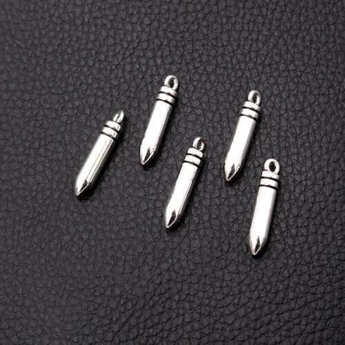 12pcs/lot Silver Plated bullet Charm Metal Pendants DIY Necklaces Bracelets Jewelry Handicraft Accessories 23*4mm P172