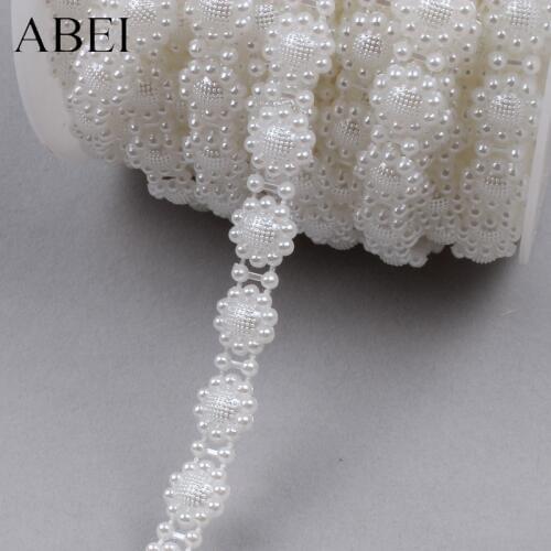 2yards 10mm White Pearl Lace Ribbon Trims For Wedding Party Decoration DIY Handmade Crafts Accessories