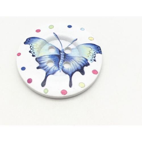 20pcs 50mm 2" Large Wood Buttons Blue Butterfly Pattern Summer Sewing Button Embellishments Cardmaking Scrapbooking