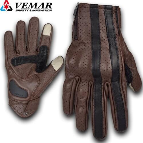 2021 New Arrived Vintage Moto Gloves Mens Brown Motorcycle Leather Locomotive Gloves Protective Gear Touch Screen Shockproof XL