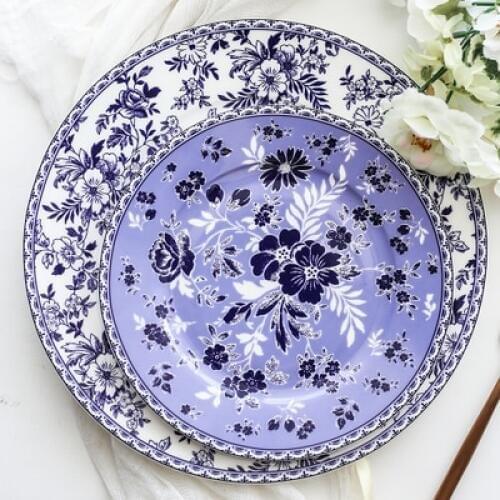 Bone China Blue And White Western Steak Plate Chinese and Dishes Flat Fruit Salad Dessert Home Ceramics Tableware