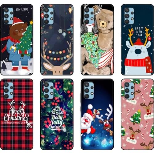 Black tpu Case For Samsung galaxy A12 A22 A32 A42 A52 A72 4g 5g S21 PLUS ultra back cover Merry Christmas Cute Snowman New Year