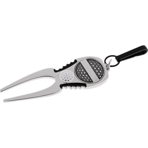 Zinc Alloy Divot Repairing Tool Fork Prongs with Ball Marker Club Accessory