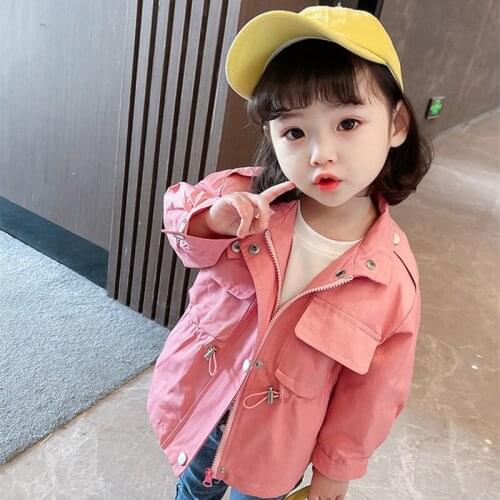 Kids Girl Solid Casual Trench Coat Children Clothes Spring Elastic Waist Zipper Windbreaker Jacket Toddler Girls Outwear 1-7Yrs