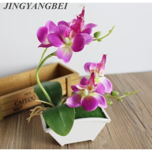 Spring Artificial silk flowers Orchid bonsai with vase set table decoration Fake plant tree Butterfly orchid leaf wedding flower