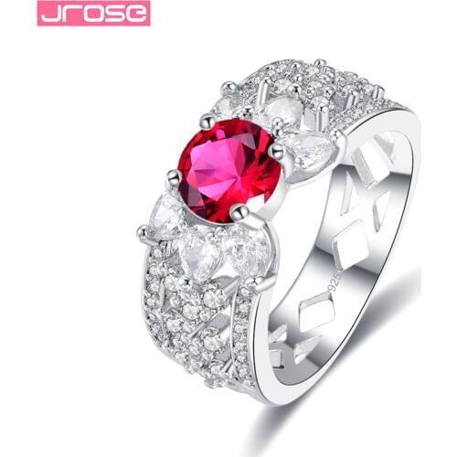 JROSE 53 Seeds Cubic Zircon Exquisite Bijoux Big Round Engagement Rings For Women Wedding Sterling Silver 925 Jewelry Ring Gifts