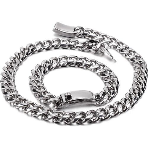 Large Huge mens jewelry set stainless steel charming curb link chain necklace + bracelet set 12mm wide 24 inch+ 8.5 in