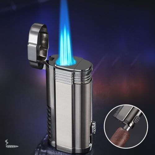 Creative Three Torch Butane Gas Lighter Turbo Cigar Cutter Jet Windproof Lighter Metal Outdoor Cigarette Camping Kitchen 1300 C