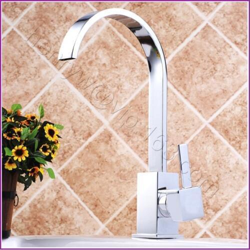 L16287 - Luxury Brass Kitchen Square Faucet Deck Mounted Square MixerChrome Finish Kitchen Square Tap