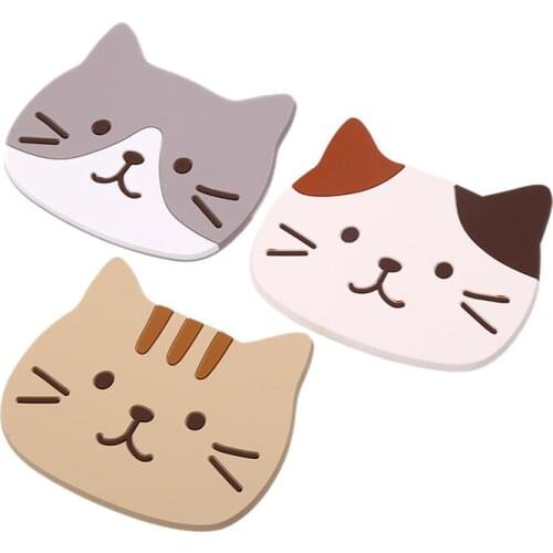 Cartoon Cat Bottle Mats Silicone Waterproof Table Placemat Heat Insulation Non-Slip Bowl Pads Coffee Coasters Kitchen Tableware