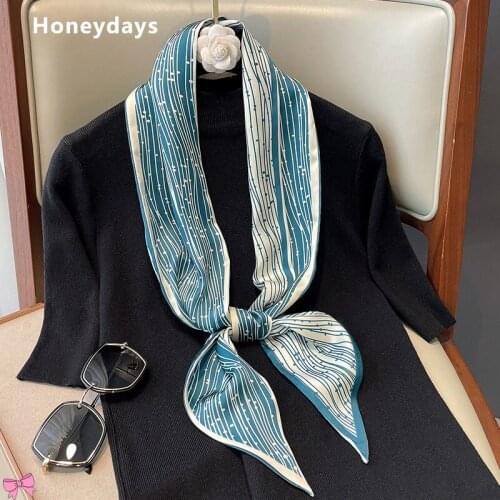 New Literary Design Printed Narrow Long Silk Scarf Ladies Decorative Headband Silk Scarf for Bag Wrist Towel Foulard Neckerchief