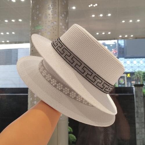 New Pearls Women Summer Hat Female Elegant Pearl Straw Sun Hat Wide Brim Visor hat For Girls Beach Hats Fashion Cap Ladies