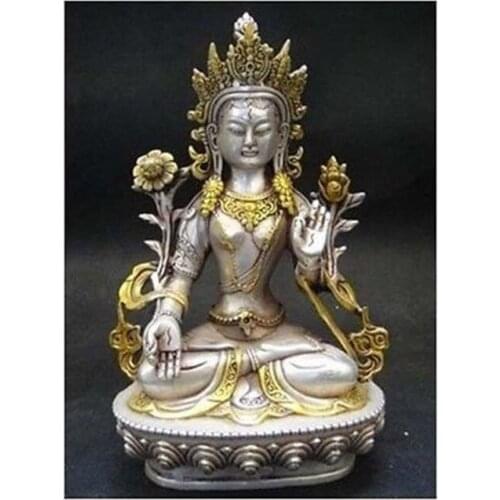 8.66 inch/Tibet Tibetan Buddhism Silver Bodhisattva Guan Yin Buddha Statue