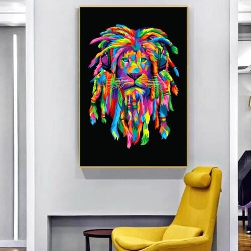 Water Color Lion Art Posters and Prints Abstract Animals Canvas Paintings Wall Art Cool Lion Hair Pictures for Living Room Decor