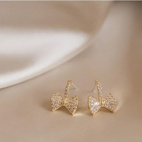 XIYANIKE Full Rhinestone Gold Color Bowknot Stud Earrings Accessories 2021 For Women Fashion Party Wedding Jewelry Gift Brincos