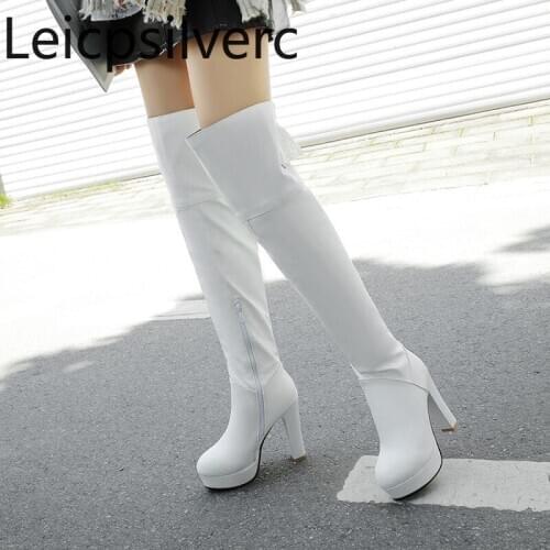Womens Boots The New winter fashion Round head zipper High heel Womens Over the knee boots plus size 33-43 Heel Height 11cm