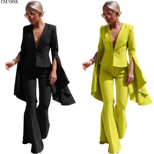 GL Autumn Winter Tracksuits Irregular Full Flare Sleeve Blazers + Pants Suit 2 Piece Set Office Lady Uniform Womens Set LS8021