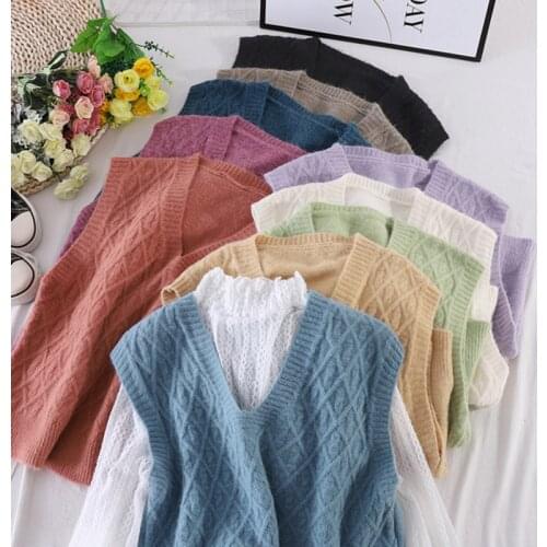 Shintimes Women V-Neck Knitted Vest 2021 Spring Autumn Sweater Vests Short Female Casual Sleeveless Twist Knit Pullovers Clothes