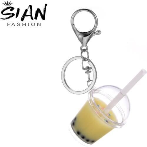 SIAN Pearl Milk Tea Series Keychain Milk Tea Cup Style Key Ring Unique And Interesting Design Style Trendy Backpack Pendant Gift