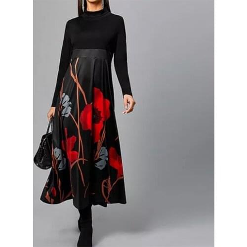 Elegant Women Vintage Long Dress V-Neck A-Line Dress Spring Autumn Long Sleeves Slim Party Dresses Ladies Casual Loose Vestidos