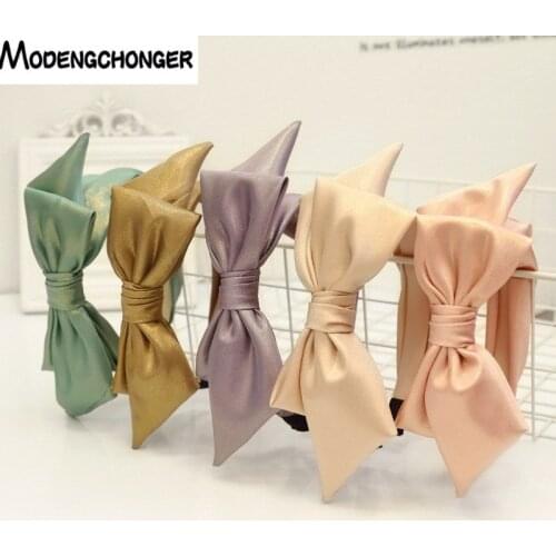 1PC Bright Silk Cloth Wide Brim Headdress Hairpin Side Bow Headbands For Woman Cross Turban Hairbands Hair Hoop Hair Accessories