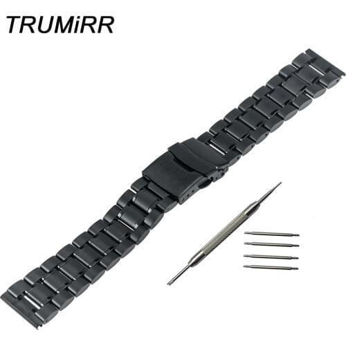 20mm 22mm 5 Pointer Stainless Steel Watch Band for Ticwatch 1 46mm / Ticwatch 2 42mm Safety Clasp Strap Wrist Belt Link Bracelet