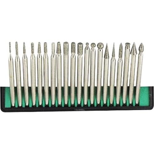 20PCS 3mm Diamond Point Burr Bits Head Dremel Accessories Shank Grinding Needle Carving Polishing Set Mounted Mini Drill Tool