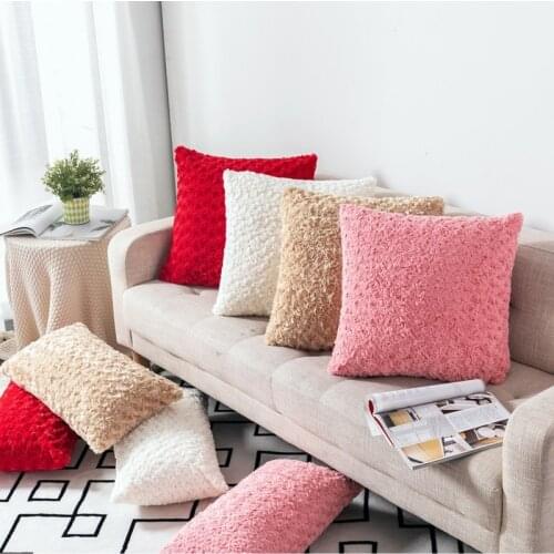 3D Rose Plush Pillow Case Solid Color Tuft Decoration Pillows Cover Home Decorative Pillowcase 45x45cm/30x50cm