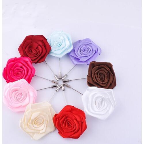 5Pcs/Lot Wedding Groom Groomsmen Boutonniere Hand Made Ribbon Rose Party Prom Fashion Man Suit Buttonhole Brooch Pin