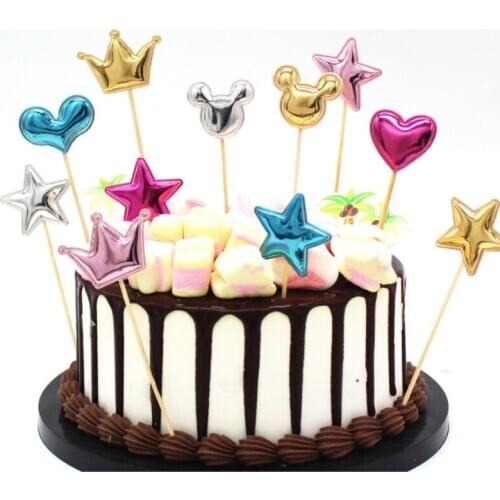 5Pcs/bag Colorful Star Heart Crown Happy Birthday Cake Topper Cupcake Topper Kids Favors Wedding Party Supplies Home Decoration