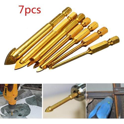 Quality 7pcs 1/4" Hex Shank Porcelain Ceramic Tile Glass Drill Bits Set 3/4/6/8/10/12mm