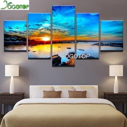 DIY Diamond Painting 5 Panel Sunrise Seaview 5D Full Drill mosaic Diamond Embroidery Handcraft Kit Home decor landscape ML1032