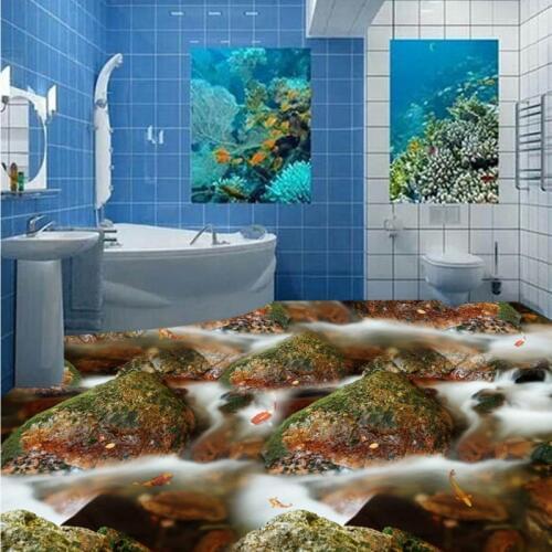 Free Shipping 3D river water cobblestone flooring wallpaper living room home decorative waterproof floor mural