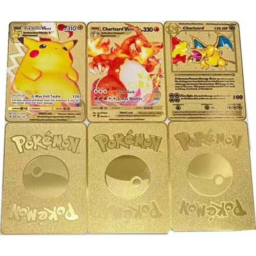 Free shipping English Version Pokemon Vmax Gold Card Charizard Mewtwo Pikachu Collection Battle Carte Trading Game Toy Gift