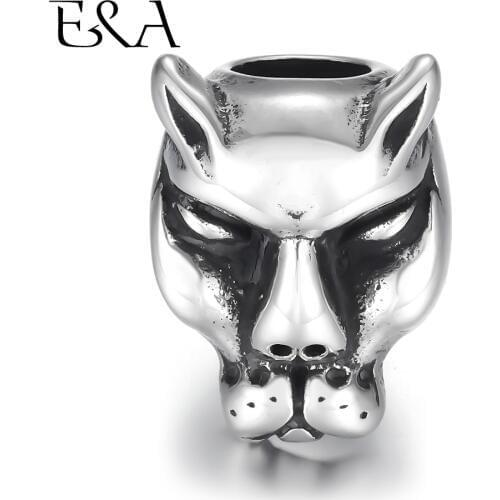 Stainless Steel Beads Leopard Head Big Large Hole 6mm Charms Slider DIY Men Bracelet Making Supplies Jewelry Finding Accessories