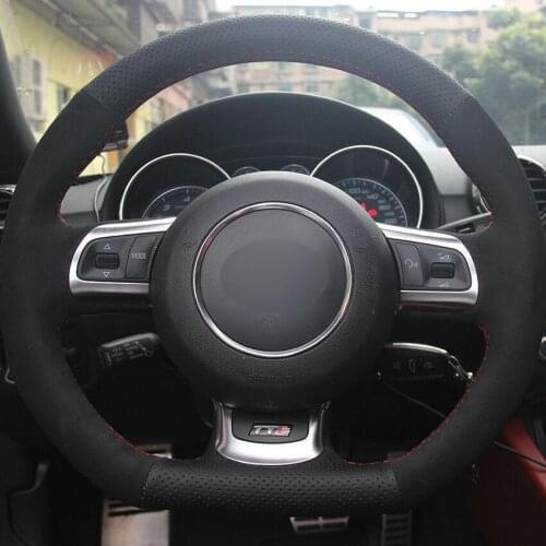For Audi TT 08-2013 Top Leather Steering Wheel Cover Hand-stitch on Wrap Cover