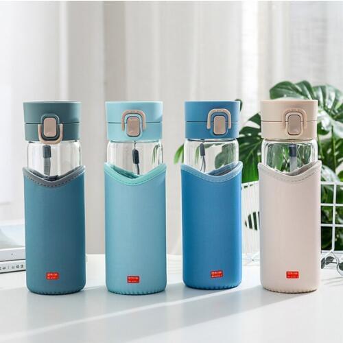 Hot Sale Glass Water Bottle With Protective Bag Anti-scalding 480ml water bottle Outdoor Portable student tote Cup